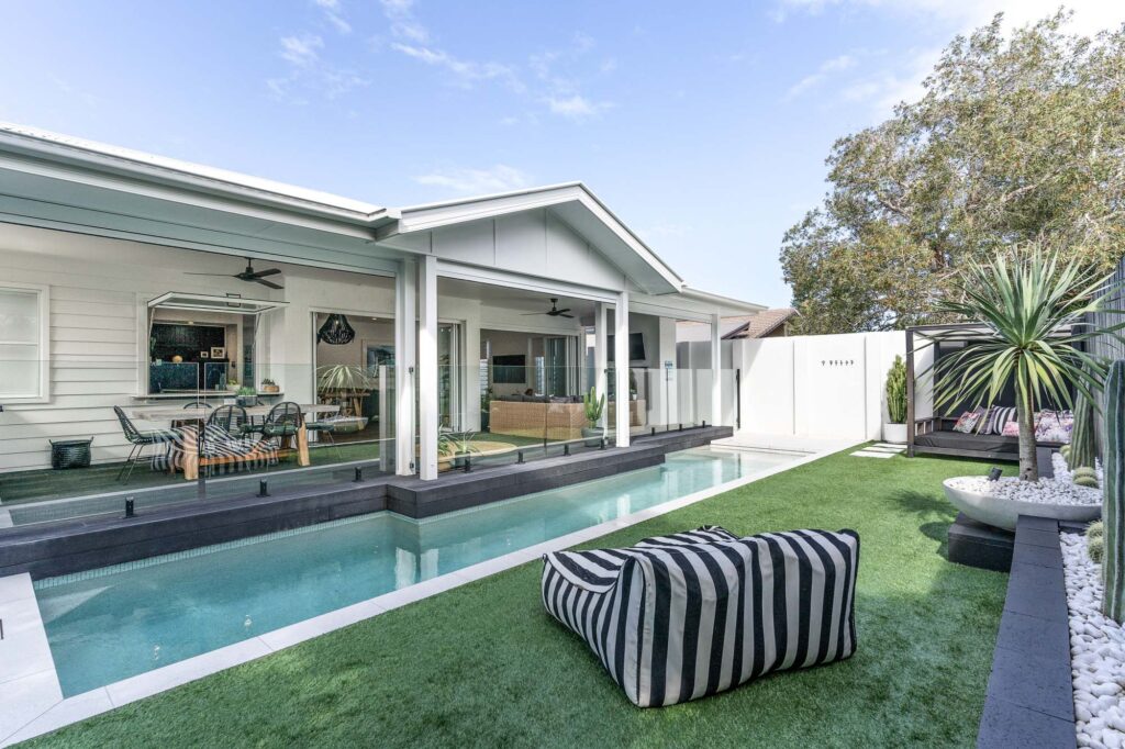 Exterior pool area of newly renovated property in East Ballina, Northern Rivers NSW completed by MGM Construction.